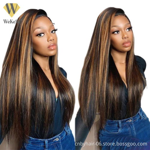 Highlight Color Lace Front Human Hair Wigs 150% Density Brazilian Virgin Straight Hair Blonde Short Bob Glueless T Lace Wigs